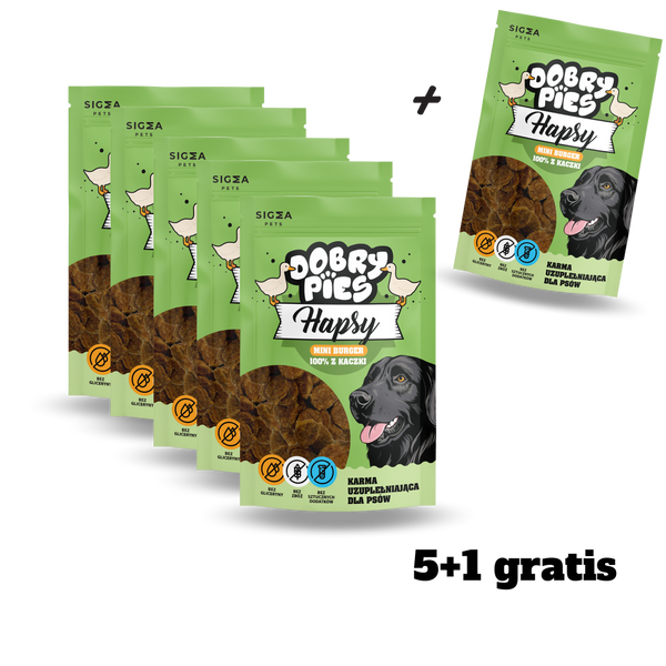 ZESTAW 5+1 Hapsy Mini Burger 100% z Kaczki 100g
