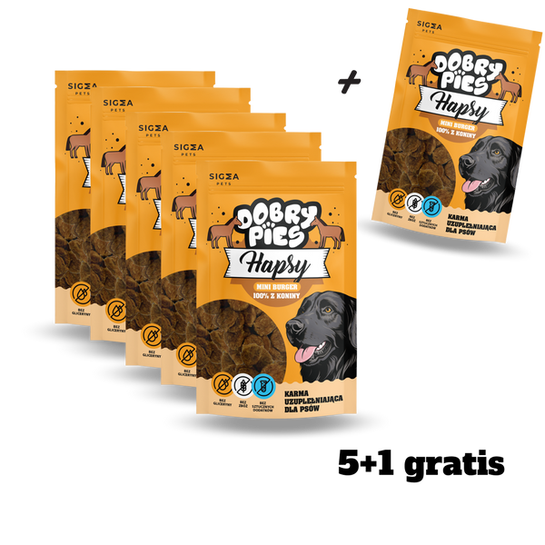ZESTAW 5+1 Hapsy Mini Burger 100% z Koniny 100g