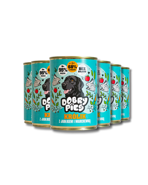 Zestaw mokrej karmy dla psa Królik i indyk z jabłkiem i marchewką  400g| 6szt. 12 szt. 18szt.