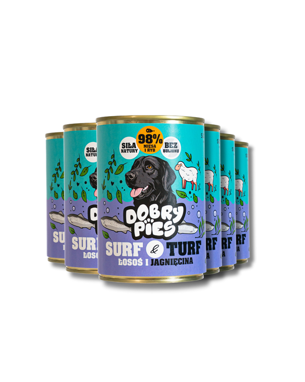 ZESTAW 12 szt.  Mokra karma dla psa Łosoś i Jagnięcina z koprem włoskim 400g