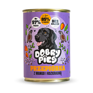 Mokra karma dla psa Przepiórka z indykiem, mango i kozieradką 400g