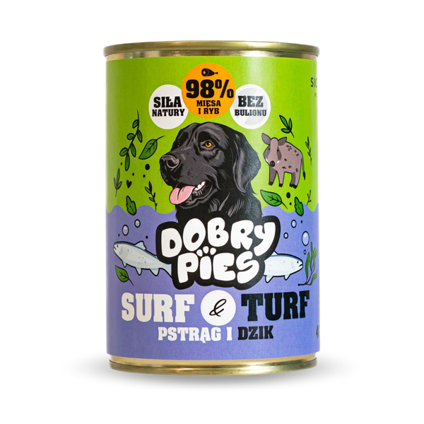 Mokra karma dla psa Pstrąg i Dzik z kozieradką 400g