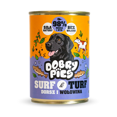 Mokra karma dla psa Dorsz i Wołowina z tymiankiem 400g