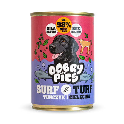 Mokra karma dla psa Tuńczyk i Cielęcina z miętą  400g