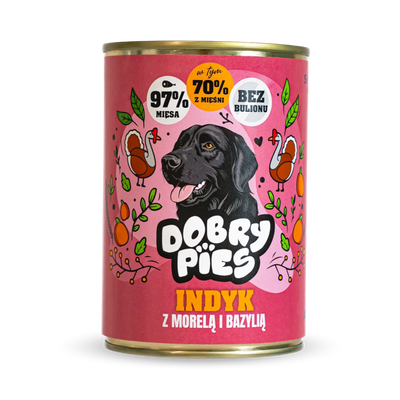 Mokra karma dla psa Indyk i wieprzowina z morelą i bazylią 400g